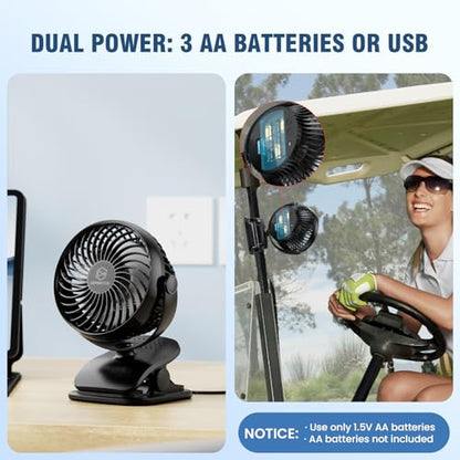 Shinebella AA Battery Car Clip Fan with Aromatic Feature for Sun Visor, 4 Speeds, 5V USB Desk Fan for Stroller, 5'' Small Cooling Vehicle Fan for Headrest/Golf Cart, Quiet, Batteries Not Included