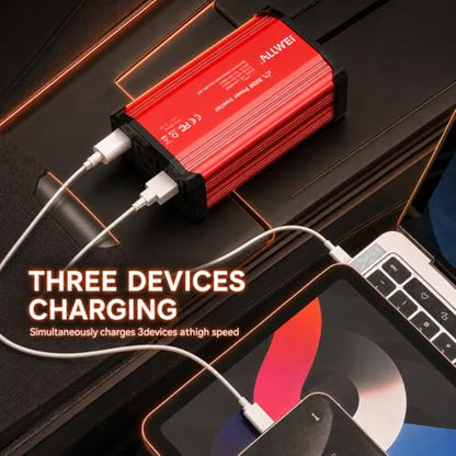 ALLWEI 300W Power Inverter DC 12V to 110V AC, Compact Car Plug Adapter Outlet with 65W PD USB-C &18W USB-A Fast Charging, Cigarette Lighter Adapter Car Charger for Phone, Laptop on Road Trip - color: PD65W-Red