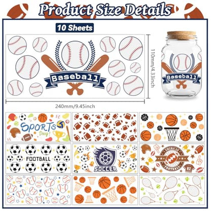 Peacoblue UV DTF Cup Wraps Transfer Stickers Various of Sport Balls Pattern, 10 Sheets Waterproof Custom Vinyl Transfer Sticker 16oz Coffee Glass Cup Tumbler Bottle Mug Decals for Men Women - style: Various of Sport Balls