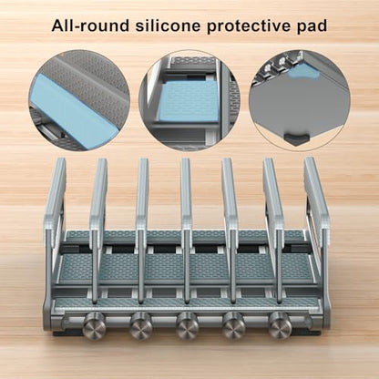 6-Slot Vertical Laptop Stand & Holder –Adjustable Aluminum Laptop Stand Vertical for Desk Fits 6 Devices, MacBook & Gaming Laptops (Up to 17.3”)–Space Saving Laptop Storage Rack - Grey - size: 6 - Slot