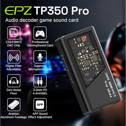 EPZ TP35 PRO Mini Portable IEM DAC Hi-Fi Decoder Headphone Amplifier Dongle USB-C to 3.5/4.4mm Dual CS43198 Chips, Supports High-Resolution PCM 32bit/384khz DSD 256 Audio, EQ Adjustment and Mic Calls - color: Black