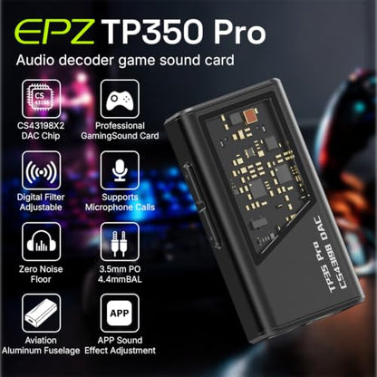 EPZ TP35 PRO Mini Portable IEM DAC Hi-Fi Decoder Headphone Amplifier Dongle USB-C to 3.5/4.4mm Dual CS43198 Chips, Supports High-Resolution PCM 32bit/384khz DSD 256 Audio, EQ Adjustment and Mic Calls - color: Black