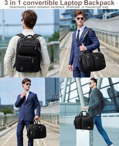 weiatas 3-in-1 Vegan Leather Convertible Laptop Bag for Men Women, Expandable Travel Backpack Work Briefcase Messenger Bag | Convertible - color: Black