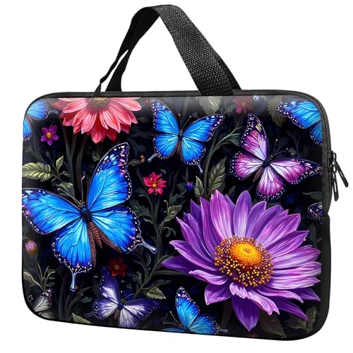 Laptop Sleeve with Handle 13 Inch, Waterproof Laptop Case Bag, Butterfly Flowers Pattern Design Computer Sleeve Compatible with MacBook Air, Pro, HP, Dell, Lenovo, ASUS - color: Butterfly Flowers, size: 13inch(13-13.6")