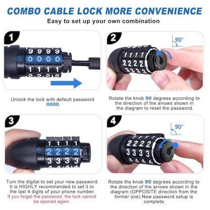 Long Cable Lock, Extra Long Straight Bike Lock (5ft to 25ft) with Resettable Combination, Kayak Locks, Unique Thin end Cable Locks Suitable Kayak, Scooter, Paddle Boards, Canoe, Jet Ski - size: 5 ft Long, 0.39 in Thick