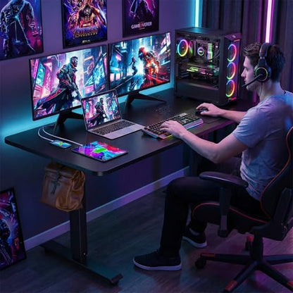 farexon Electric Standing Desk Adjustable Height, 55 x 24 Inch Stand up Desk with Large Mouse Pad, Rolling Wheels & Foot Pad,27''-46'' Lifting Range Home Office Computer Desk(Black) - color: Black, size: 55 x 24''