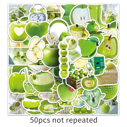 50 Pcs Green Apple Stickers - Ins Style Kawaii Cute Vinyl Decals for Journal, Laptop, Phone Case, Scrapbooking - Waterproof Trendy Sticker Pack (Green Apple) - color: Green Apple