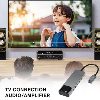 USB to RJ45 External Sound Card, 5.1 Channels+Fiber SPDIF Output, Supports AES/EBU, IEC60958, S/PDIF
