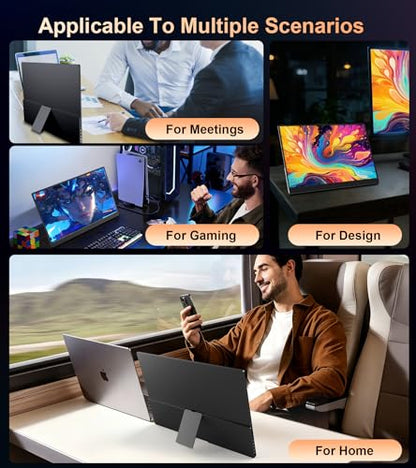 4K Portable Monitor - 15.6" UHD 3840 * 2400 16:10 450 Nits 135% sRGB IPS Screen with 2 USB-C & HDMI Ports for Laptop/Mac/PC/PS5/Xbox with Speakers Stand,VESA Compatible(Metallic Black)