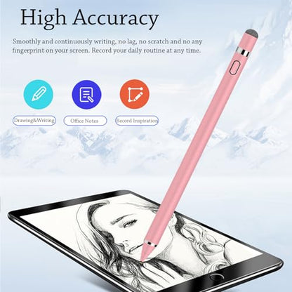 CMARS Active Stylus Pen for Touchscreen, Rechargeable Universal Pencil for iPad, Digital Fine Point Tablet Pens Compatible with Android/iPhone/iPad mini/Pro/Air/Samsung and More Tablet/Phone - Pink - color: Pink
