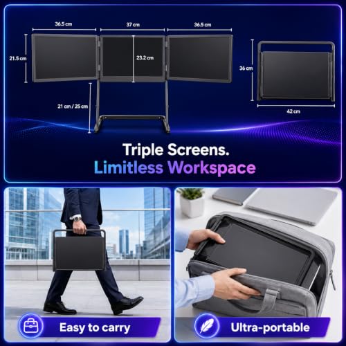 14" Laptop Screen Extender, Triple Monitor for 13.6"–17.3" Laptops | FHD 1080P IPS, One-Cable Connection for 3 Screens, Portable, Compatible with Windows and Mac, Fits 13.6"–17.3" Laptops - size: 14"