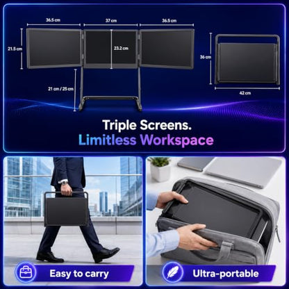 14" Laptop Screen Extender, Triple Monitor for 13.6"–17.3" Laptops | FHD 1080P IPS, One-Cable Connection for 3 Screens, Portable, Compatible with Windows and Mac, Fits 13.6"–17.3" Laptops - size: 14"