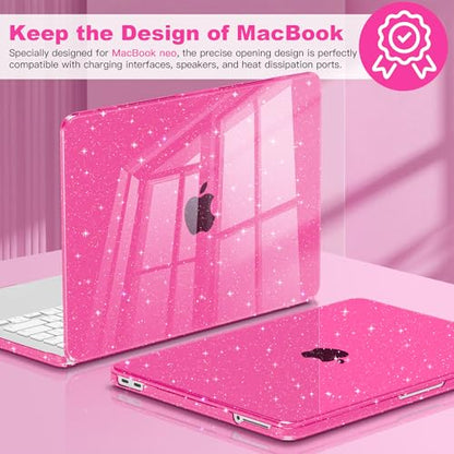 CISSOOK for MacBook Neo 13 inch Case Glitter Rose Pink 2026 Model A3404 | 5in1 Set Hard Shell Case, A18 Pro Chip, Keyboard Cover, Screen Protector, Scratch Resistant, Ultra-Thin, for Office & Travel - color: Glitter Rose Pink