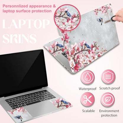 SUPERDANT Peach Blossom and Bird Laptop Skin Chinese Style Laptop Sticker PVC Computer Stickers Dustproof Waterproof Art Decal Protector 12" 13" 13.3" 14" 15" 15.4" 15.6" Notebook Art Decal White Pink
