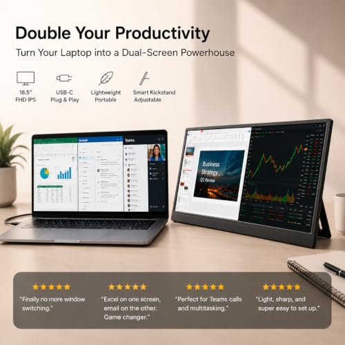 18.5 Inch Large Portable Monitor for Laptop, 120Hz 1080P FHD IPS Portable Travel Second Screen Display for/Phone/Xbox PS4/5, 100% sRGB, Dual Speakers, VESA & Storage Bag - size: 18.5