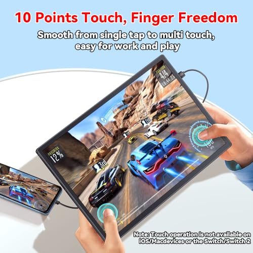 S123E 12.3 Inches Portable Monitor Touchscreen Monitor for Switch/Switch 2 | 1920 x1280 Ultra Slim Mini Travel Monitor 1280P IPS Display 100% sRGB for Laptop Surface PC Xbox PS4/5 and Office - size: 12.3"