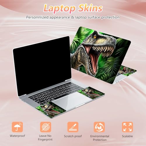 Laptop Skin Sticker Decal 12" 13" 13.3" 14" 15" 15.6",Waterproof Scratch Resistant Vinyl,Reusable Easy to Apply,for MacBook HP Dell Notebooks Netbooks Laptop,2 Wrist Pads,Dinosaur Green Forest - color: Dinosaur Green Forest