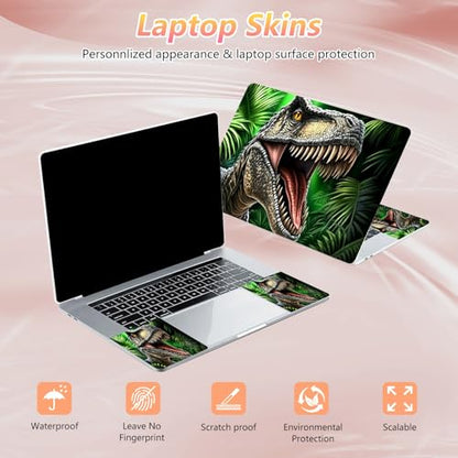 Laptop Skin Sticker Decal 12" 13" 13.3" 14" 15" 15.6",Waterproof Scratch Resistant Vinyl,Reusable Easy to Apply,for MacBook HP Dell Notebooks Netbooks Laptop,2 Wrist Pads,Dinosaur Green Forest - color: Dinosaur Green Forest