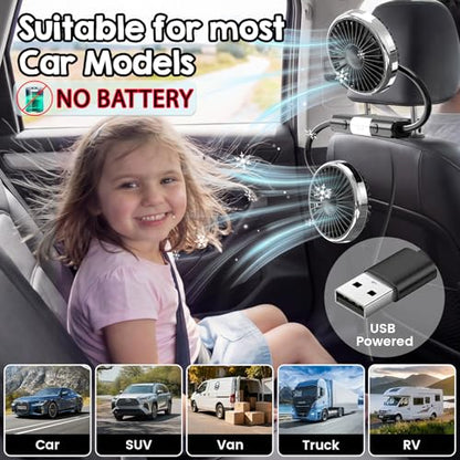 Car Fans for Backseat for Kids, Car Backseat Headrest Fan for Car (No Battery)