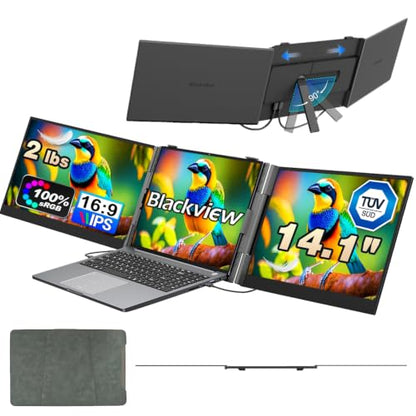 Blackview Triple Laptop Screen Extender 14 inch USB C Plug Play | Detachable 4.5mm 1kg, 1080P FHD IPS, 180° Rotate, Extend/Mirror/Portrait, 100W Reverse Charging, Compatible with Mac/Switch - color: DCM6-Triple