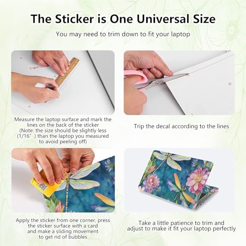 Laptop Skin Sticker Decal, Universal Reusable Vinyl Laptop Cover for 12" 13" 13.3" 14" 15" 15.4" 15.6" Notebook PC, Waterproof Scratch-Resistant with 2 Wrist Pads, Easy to Apply & Remove,Dragonfly - color: Dragonfly