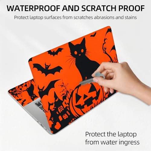 Black Cat On Pumpkin Bats Universal Laptop Skin Sticker 3PCS, Protective Decal Trim-to-Fit 11.6" 13.3" 14" 15.6" Laptop Vinyl Cover, Removable Anti-Scratch Computer Decal Protector - color: Black Cat On Pumpkin Bats