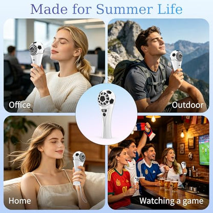 COO Soccer Shaped Handheld Fan, Rechargeable Mini Personal Fan | Portable Small Fan with 5 Speeds & USB Rechargeable Design, Lightweight Mini Fan for Soccer Games, Travel, Outdoor, Office - color: Black white