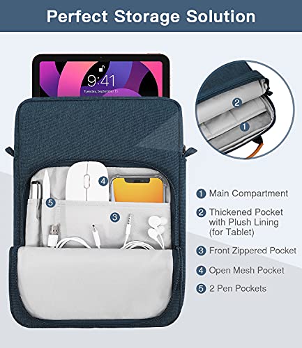 MoKo 9-11 Inch Tablet Sleeve Bag Handle Carrying Case with Shoulder Strap | Fits iPad Pro/Air/A16 11-inch, iPad 10th 10.9, iPad 9/8/7th 10.2, iPadAir 5/4th 10.9 and Tab S8/S9 11-inch, Indigo - color: Indigo, size: 9-11 inch