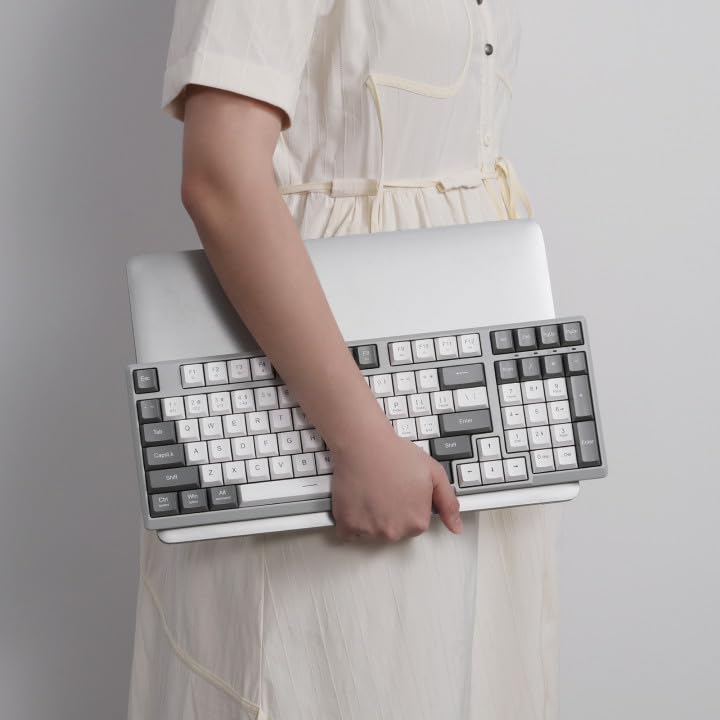 Redragon BK7114 Low-Profile Wireless Computer Keyboard, 98 Keys Slim Office PC Scissors Mechanism Keyboard w/ 2.4G BT Wireless Connection, Tactile Quiet Keystroke, Mixed Color Keycaps