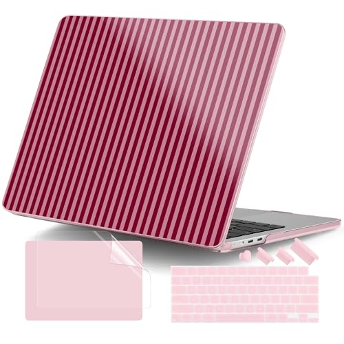for MacBook Air 13 Inch (13.6 Inch) Case, M5/M4/M3/M2 Chip 2026 2025 2024 2023 2022, Hard Plastic Printed Cover with Screen Protector & Keyboard Cover & Dust Plugs, Red & Pink Stripes - color: Red & Pink Stripes