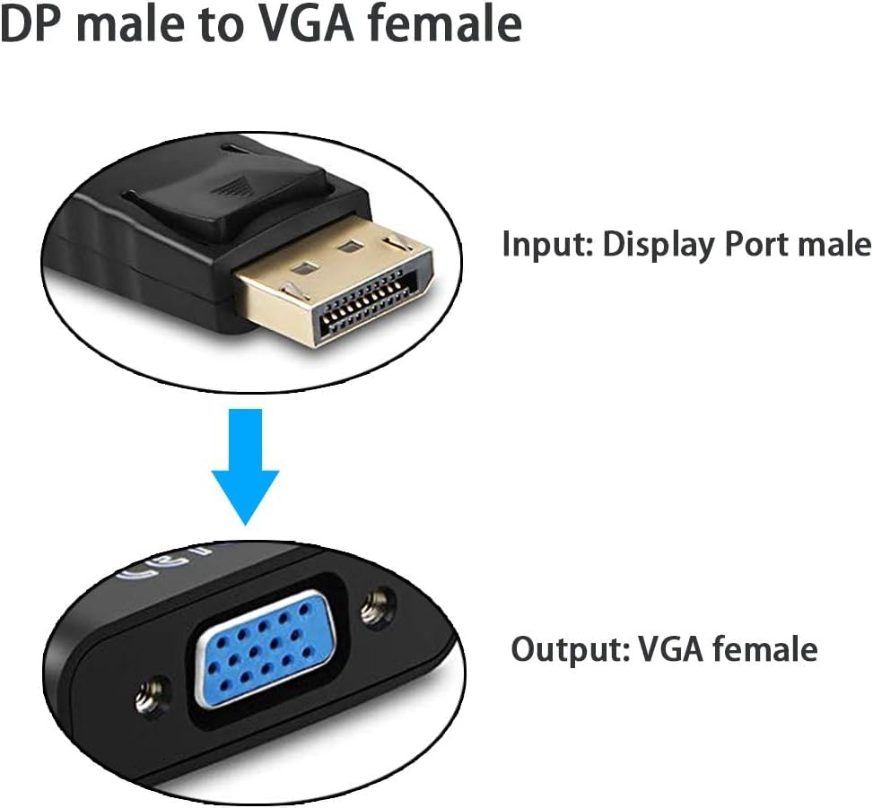 Display Port to VGA Adapter, 10 Packs DisplayPort DP to VGA Converter | Gold-Plated Male to Female, Works with Computer, Desktop, Laptop, PC, Monitor, Projector, HDTV - size: 10Pcs