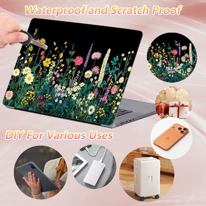 Laptop Skin Sticker Decal 12" 13" 13.3" 14" 15" 15.6",Waterproof Scratch Resistant Vinyl,Reusable Easy to Apply,for MacBook HP Dell Notebooks Netbooks Laptop,2 Wrist Pads,Black Wildflower - color: Black Wildflower