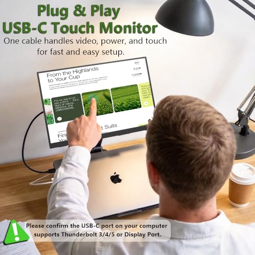 14" Touchscreen Portable Monitor, 16:10 1920×1200 IPS HDR Vertical Monitor, VESA Compatible USB-C Second Screen for Laptop Mac Pc Android (No Touch for iPhone/iPad/Consoles)