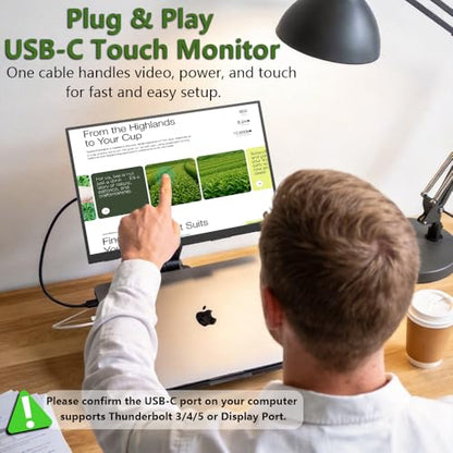 14" Touchscreen Portable Monitor, 16:10 1920×1200 IPS HDR Vertical Monitor, VESA Compatible USB-C Second Screen for Laptop Mac Pc Android (No Touch for iPhone/iPad/Consoles)