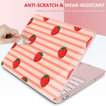 for MacBook Neo 13 Inch Case 2026 Release Model A3404, Pink Aesthetic Ultra-Slim Hard Shell with Keyboard Cover, 6-in-1 Laptop Accessories Bundle for Women Girls, Fresh Strawberry Fruit - color: Fresh Strawberry Fruit