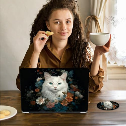 Laptop Skin Sticker Decal 15.6 Inch,12 13 13.3 14 15 15.6 in Laptop Netbook Skins for Notebook,Art Decal Removable Waterproof Scratch Resistant,Universal Vinyl Cover,Cute Cat Floral - color: Cute Cat Floral