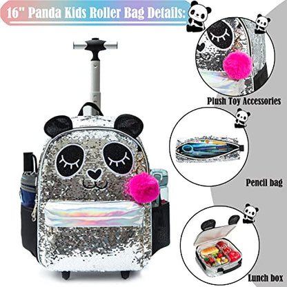 School Kids Rolling Backpack for Girls 3PCS With Trolley Wheeled Backpacks - color: Silver Black