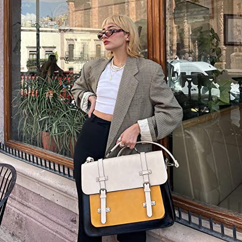 ECOSUSI Laptop Bag for Women Vegan Leather Messenger Bag Fashion Briefcase Computer Satchel Bag - color: Black