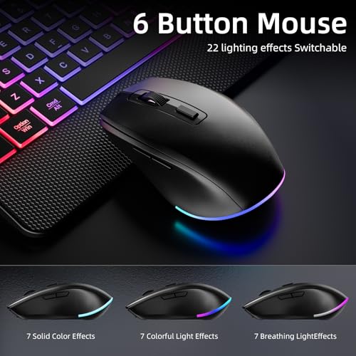 Hamile Wireless Keyboard and Mouse Combo, RGB Backlit, Ergonomic Wrist Rest | Phone Holder, Full Size, 2.4GHz, 3 Level DPI Mouse, Rechargeable Silent Combo for Windows, Mac, PC, Laptop, Black