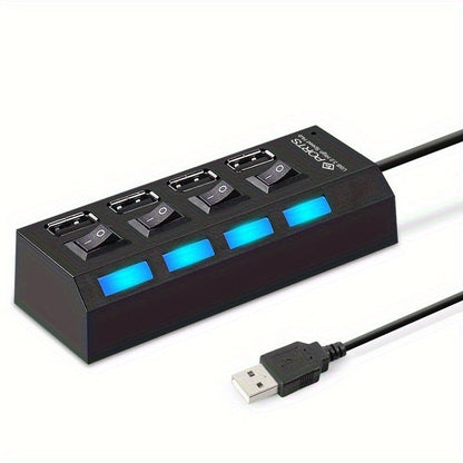 USB Hub, High Speed 7-Port Splitter with Individual LED Light Switches, Black, for PC and Laptop (Black-4in1) - color: Black-4in1