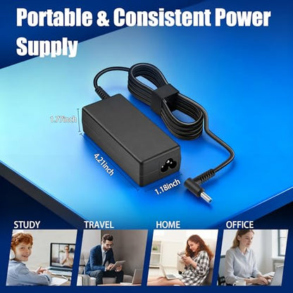 65W 45W 4.5x3.0 mm Smart Blue Tip AC Laptop Charger Replacement for HP Pavilion x360 13 14 15 17, Envy x360 13 15, Chromebook Probook Elitebook Zbook Stream Series Computer Power Adapter