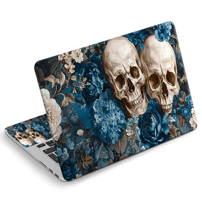 Universal Laptop Skin Sticker Decal, Compatible with MacBook HP Dell Lenovo 12"-15.6", Reusable Vinyl Notebook Cover 3PCS Set, High-Recognition Film-Skull in Blue Flowers - color: Skull in Blue Flowers