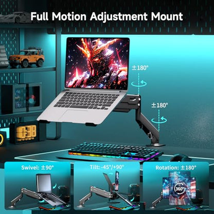 Pholiten 2 in 1 Laptop Desk Mount with Gas Spring Arm | Monitor Laptop Stand for 12-17" Notebook and 13-32" Computer Screen,Full Motion with Vented Tray, Holds 22lbs