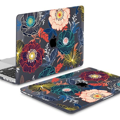 Mektron for MacBook Pro 16 inch A2141 Case 2020 2019 Release with Retina Display & Touch Bar & Touch ID, Plastic Hard Shell Cover Keyboard Skin Screen Protector Dust Plug，Dahlia Flowers - color: Dahlia Flowers