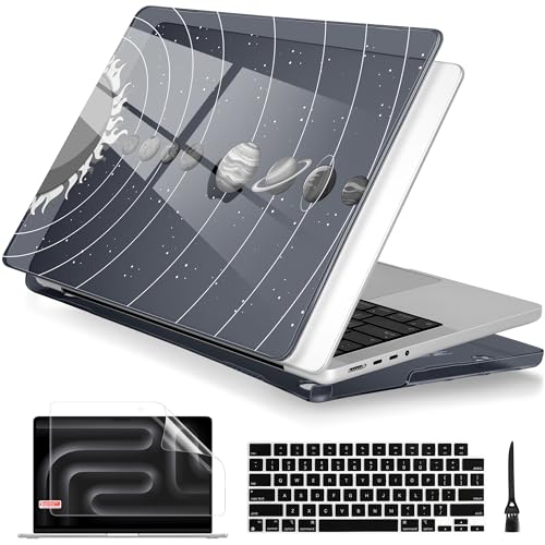 Batianda Case for New MacBook Pro 16 Inch 2026 M5 2024 2023 Release with M4 M3 M2 M1 Pro/Max Chip - Ultra Slim 1.2mm Glossy Hard Shell Protective Skin Keyboard Cover 4-in-1 Bundle, Solar System Grey - color: Solar System Grey