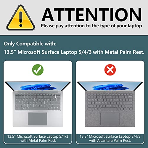 TWOLSKOO Case for 13.5" Microsoft Surface Laptop 5/4/3 with Metal Palm Rest Model 1951/1868, Protective Plastic Hard Shell & Keyboard Cover & Screen Protector & Dust Plugs, Crystal Clear