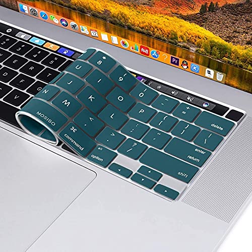 MOSISO Keyboard Cover Compatible with MacBook Pro 13 inch M2 2023, 2022, 2021 2020 M1 A2338 A2289 A2251&Compatible with MacBook Pro 16 2020 2019 A2141 Touch ID,Protective Silicone Skin, Deep Teal - color: Deep Teal