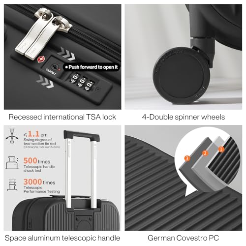 mixi Checked Luggage with Cup Phone Holder Hard Shell Rolling Travel Suitcases with Spinner Wheels,24 Inch Black - color: Black, size: 24-inch