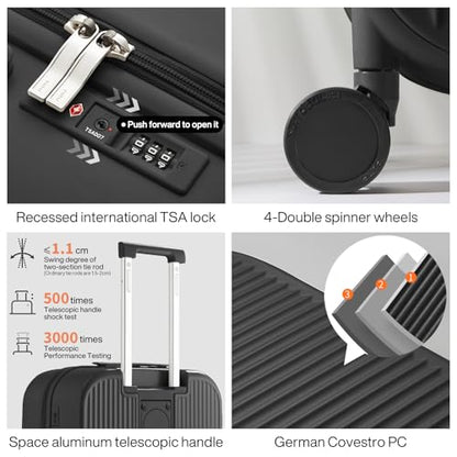mixi Checked Luggage with Cup Phone Holder Hard Shell Rolling Travel Suitcases with Spinner Wheels,26 Inch Black - color: Black, size: 26-inch