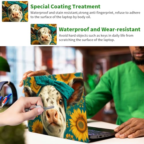 Laptop Skin Sticker Decal, Universal Protective Cover Fit 12 13 14 15.6 Inch Notebook, Reusable Water-Resistant Vinyl Decal w/ 2 Wrist Pads for Business Travel Office, Cow Sunflower - color: Cow Sunflower